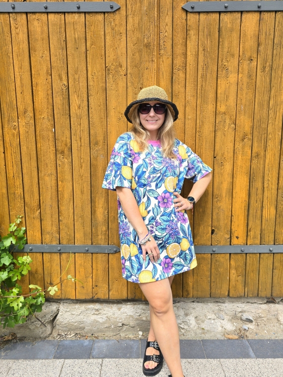 Sukienka jerseyowa w cytryny i kwiaty – rozmiar uniwersalny