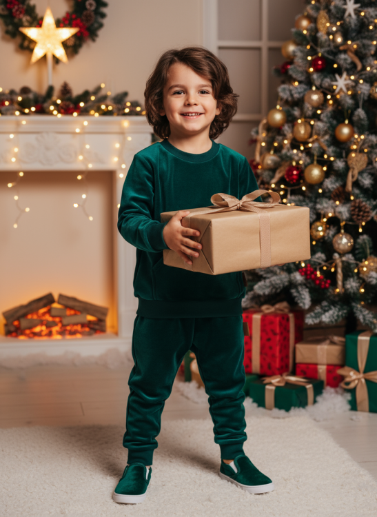 Chłopiec w dresie welurowy butelkowa zieleń