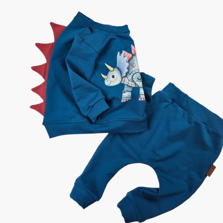 Dziecięcy komplet dresowy Dino Robo – bluza i spodnie w kolorze niebieskim