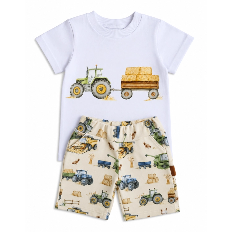 komplet dla chłopca szorty i t-shirt traktor i kombajn.png