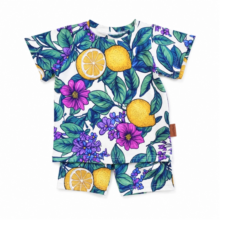 letni komplet dla dziecka szorty i tshirt w cytryny MatiMade.png