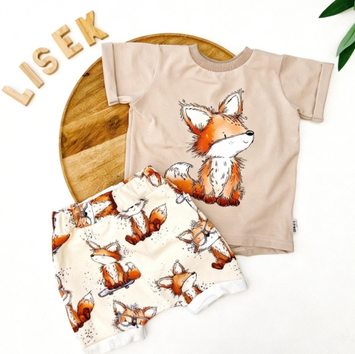 Komplet dziecięcy Liski - beżowy t shirt i szorty handmade Matimade