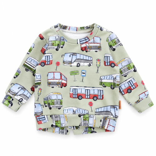 Miętowa bluza dziecięca w autobusy retro.png
